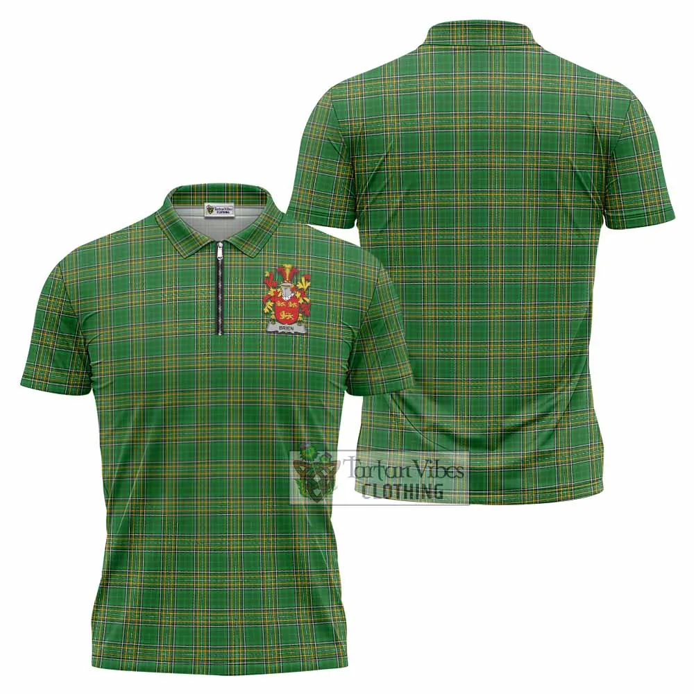 Brien Irish Clan Tartan Zipper Polo Shirt with Coat of Arms