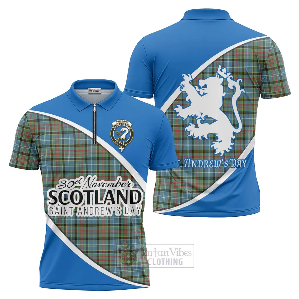 Brisbane Family Crest Tartan Zipper Polo Shirt Celebrate Saint Andrew's Day in Style