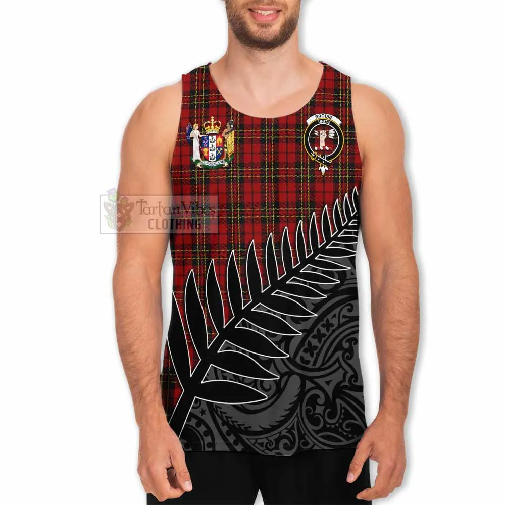 Brodie Crest Tartan Men's Tank Top with New Zealand Silver Fern Half Style