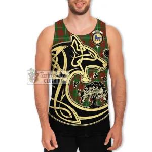 Bruce Hunting Tartan Men's Tank Top with Family Crest Celtic Wolf Style