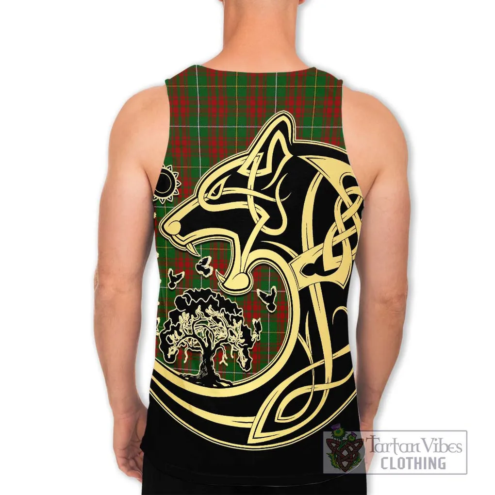 Bruce Hunting Tartan Men's Tank Top with Family Crest Celtic Wolf Style