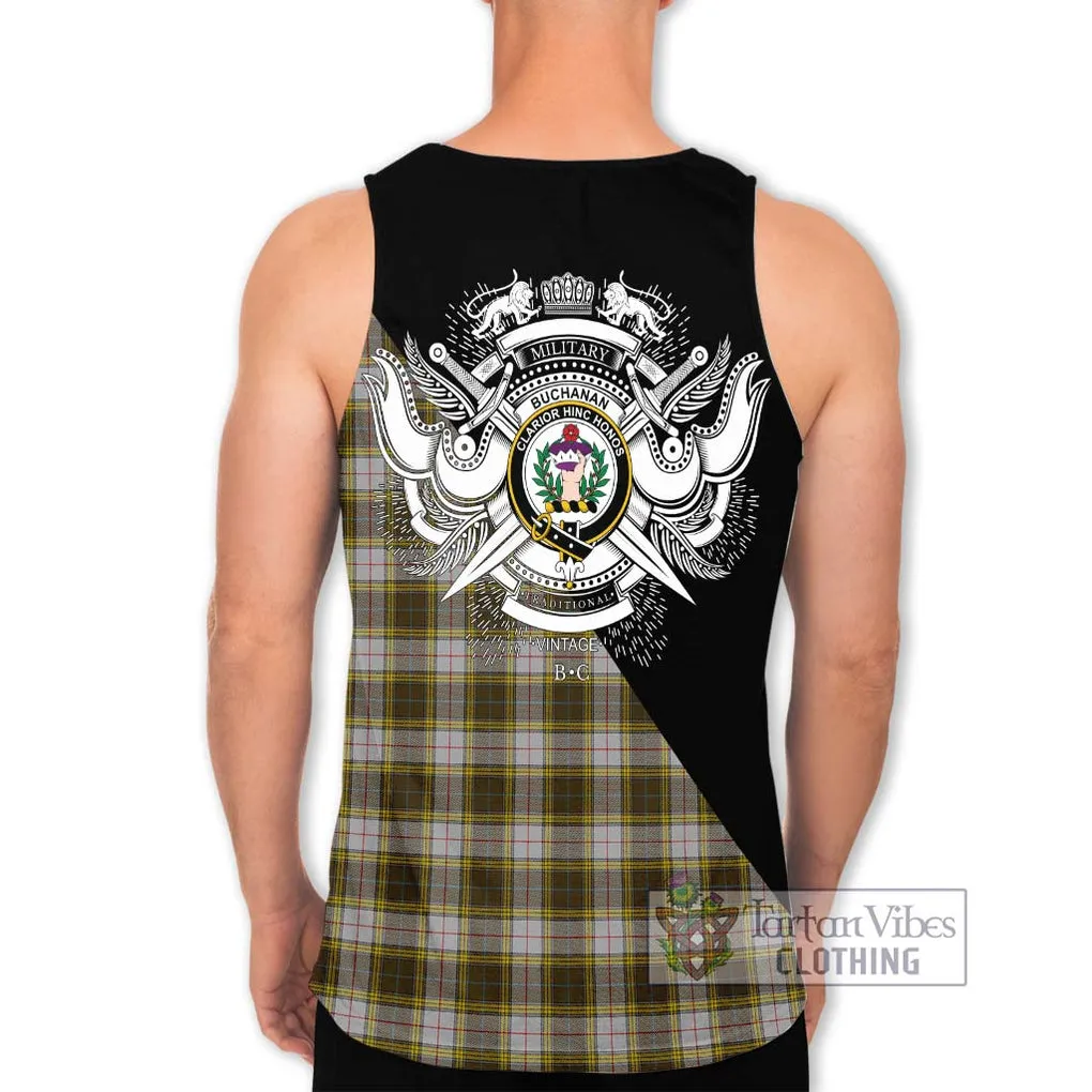 Buchanan Dress Tartan Men's Tank Top with Family Crest and Military Logo Style