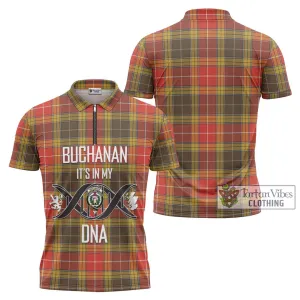 Buchanan Old Set Weathered Tartan Zipper Polo Shirt with Family Crest DNA In Me Style