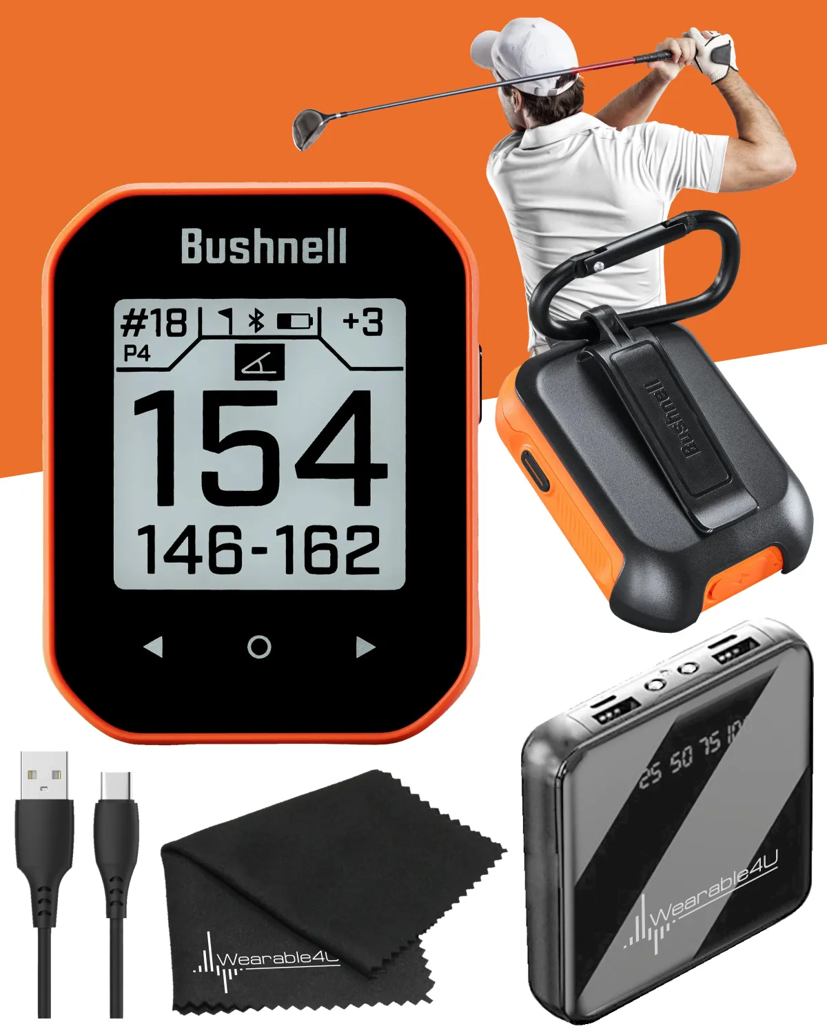 Bushnell Phantom 3 Slope GPS Golf Green with Slope Technology, Touchscreen, Magnetic Cart Mount, Wearable4U