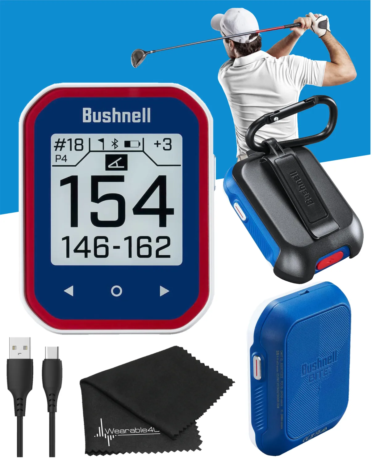 Bushnell Phantom 3 Slope GPS Golf Green with Slope Technology, Touchscreen, Magnetic Cart Mount, Wearable4U