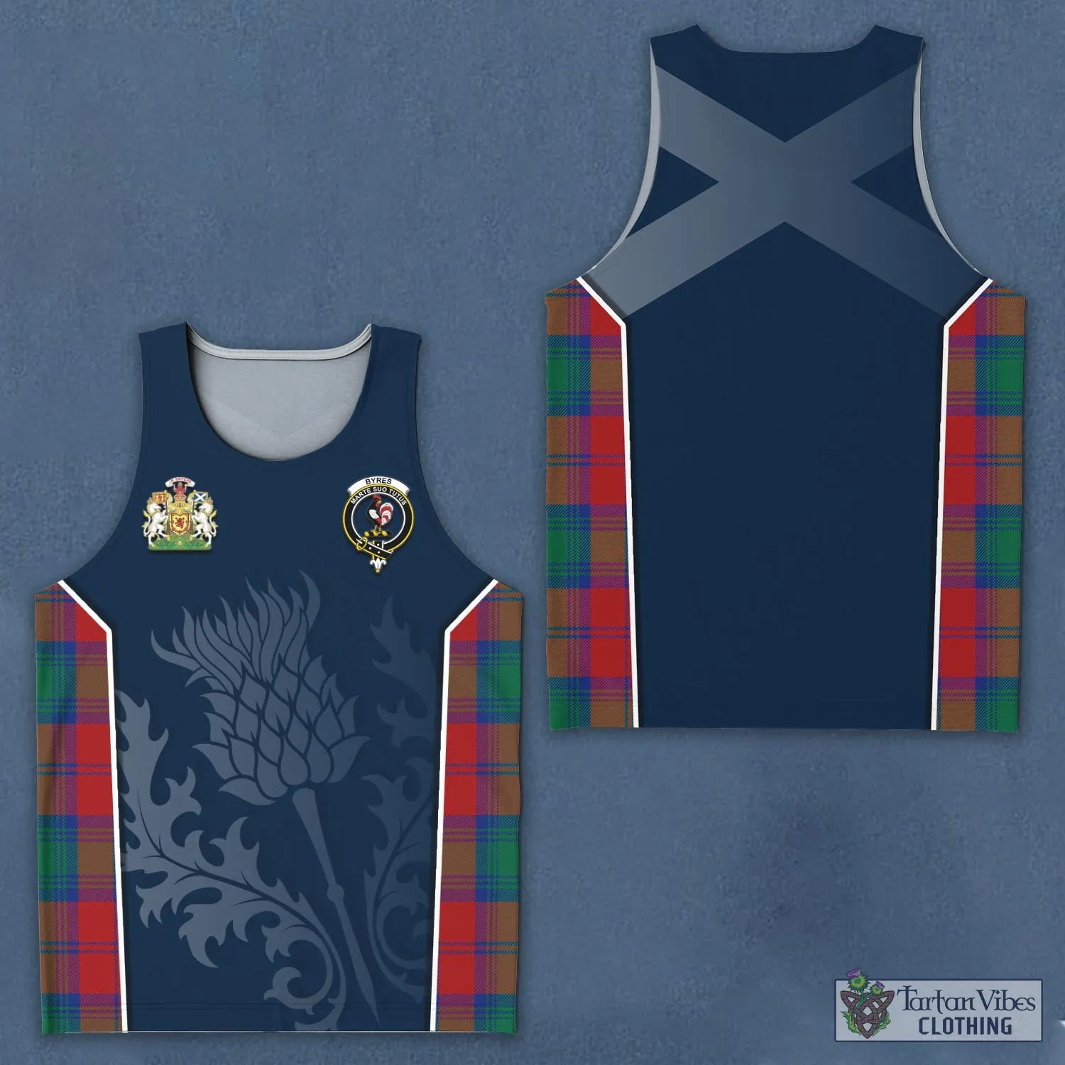 Byres (Byses) Tartan Men's Tanks Top with Family Crest and Scottish Thistle Vibes Sport Style