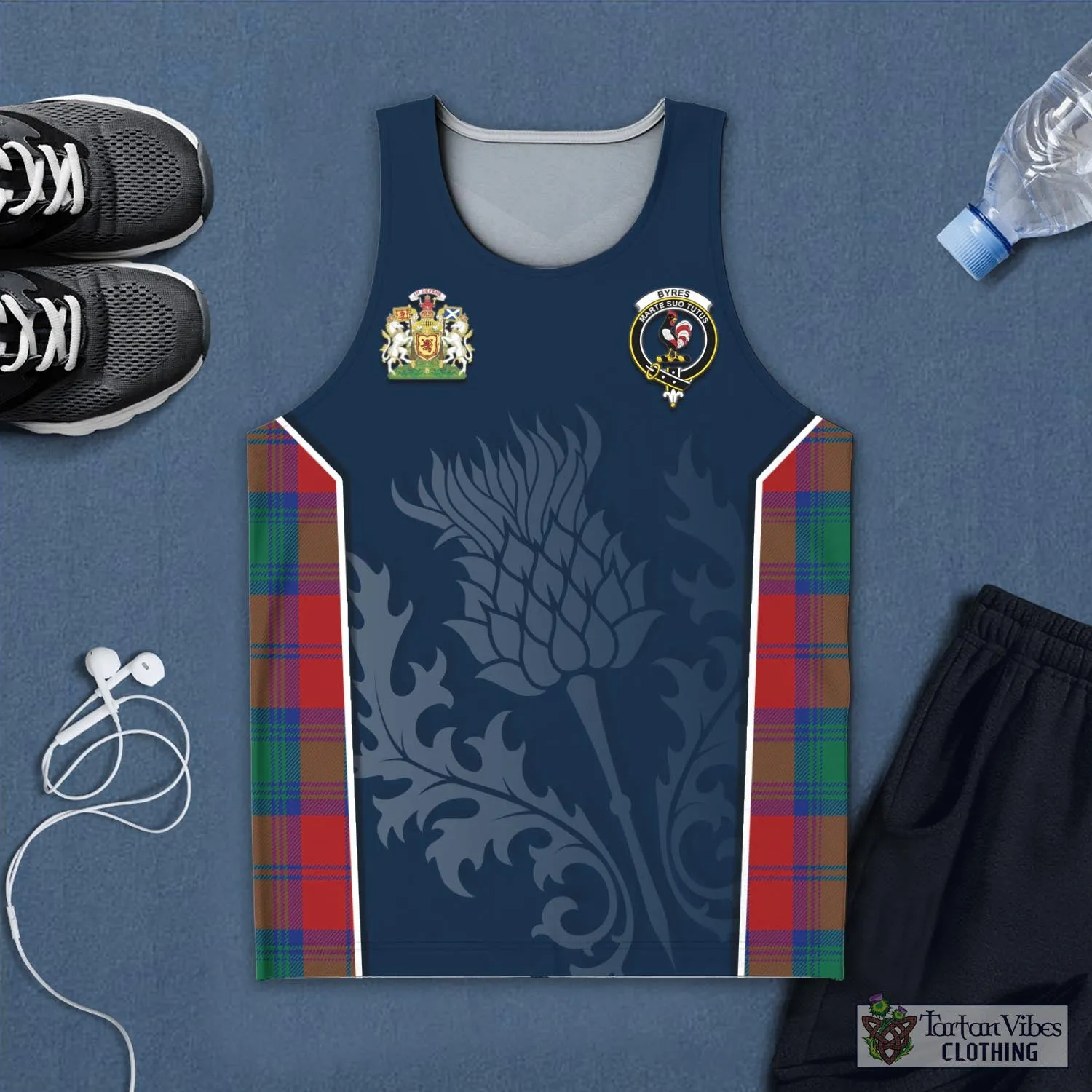 Byres (Byses) Tartan Men's Tanks Top with Family Crest and Scottish Thistle Vibes Sport Style