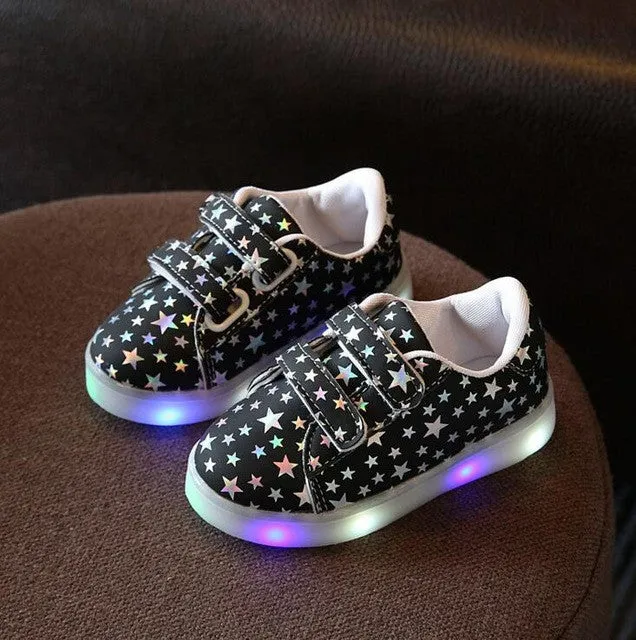 Children Shoes With Light 2017 New Spring Led Stars Sport Light Fashion Girls Shoes Kids Sneakers Chaussure LED Enfant EU 21-30