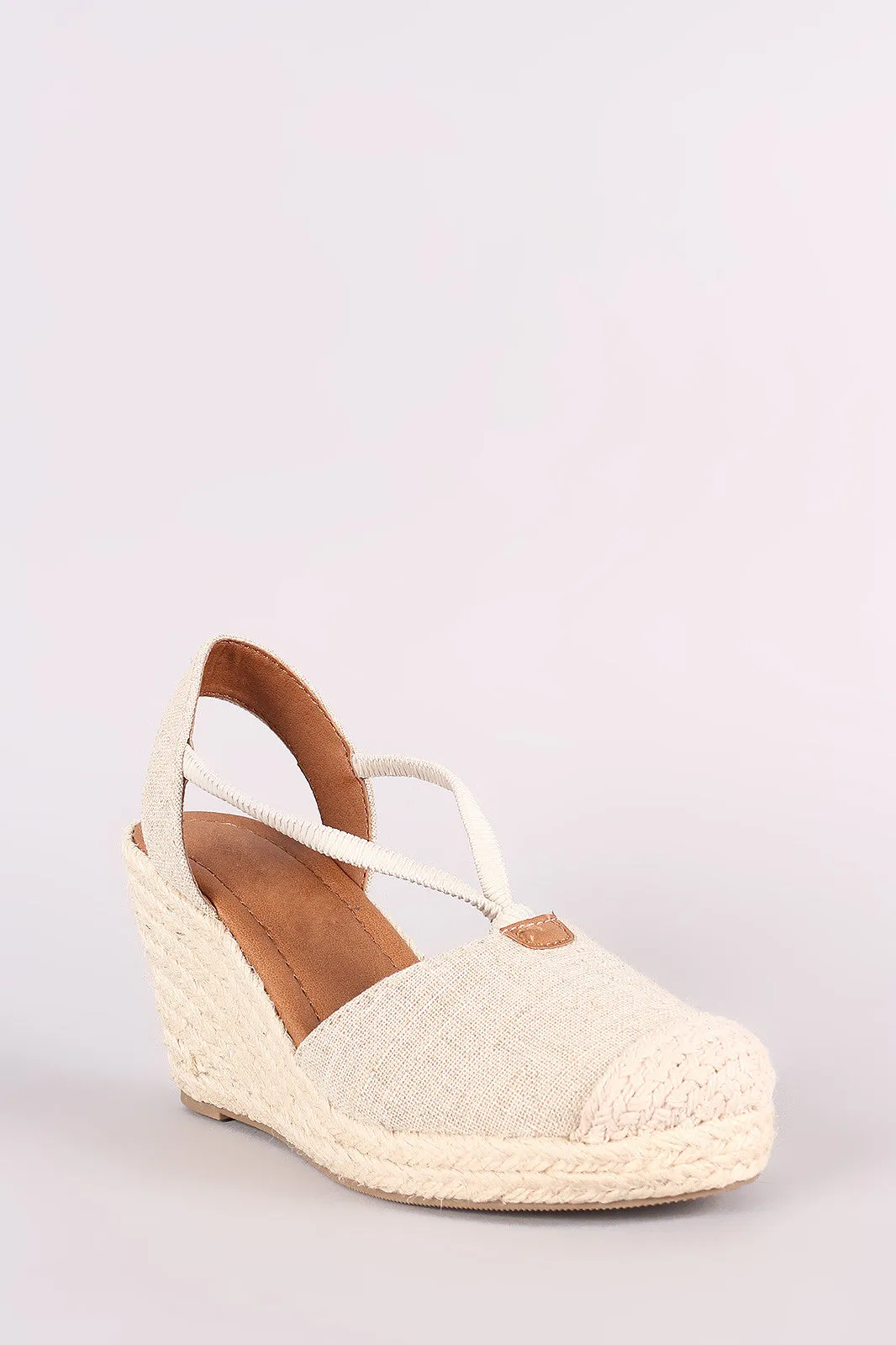 City Classified Linen Round Toe Espadrille Platform Wedge