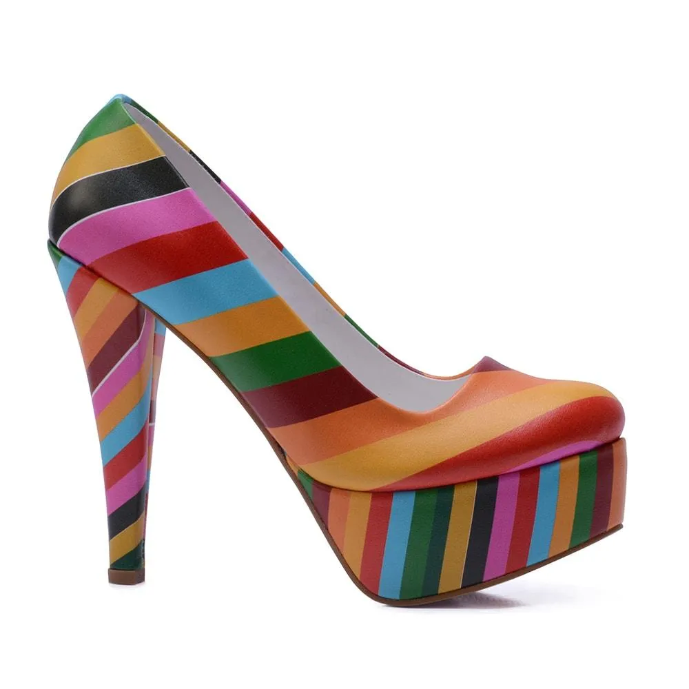 Colored Striped Heel Shoes PLT2059