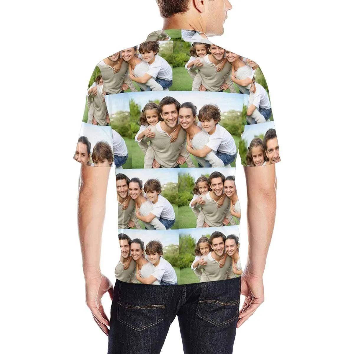 Couple Matching Shirt&Dress Custom Face Photo All Over Print Polo Shirt Personalized Men's Golf Shirt