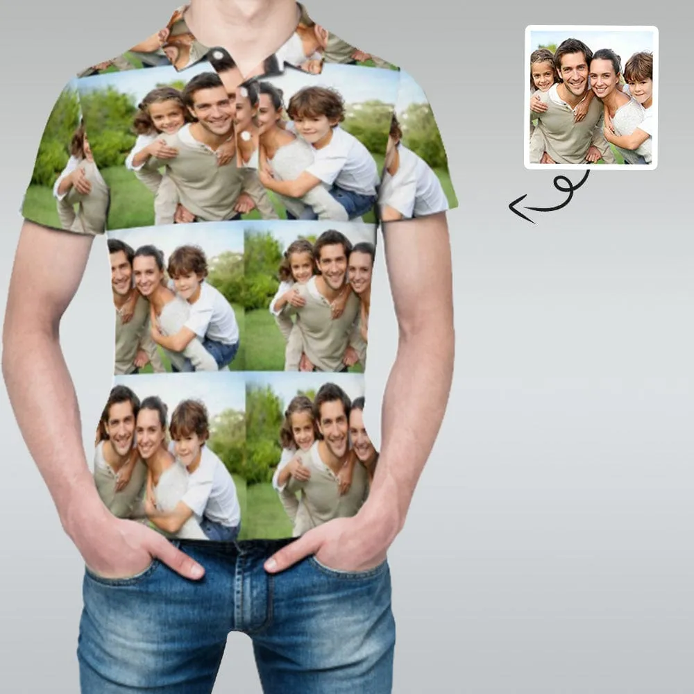 Couple Matching Shirt&Dress Custom Face Photo All Over Print Polo Shirt Personalized Men's Golf Shirt