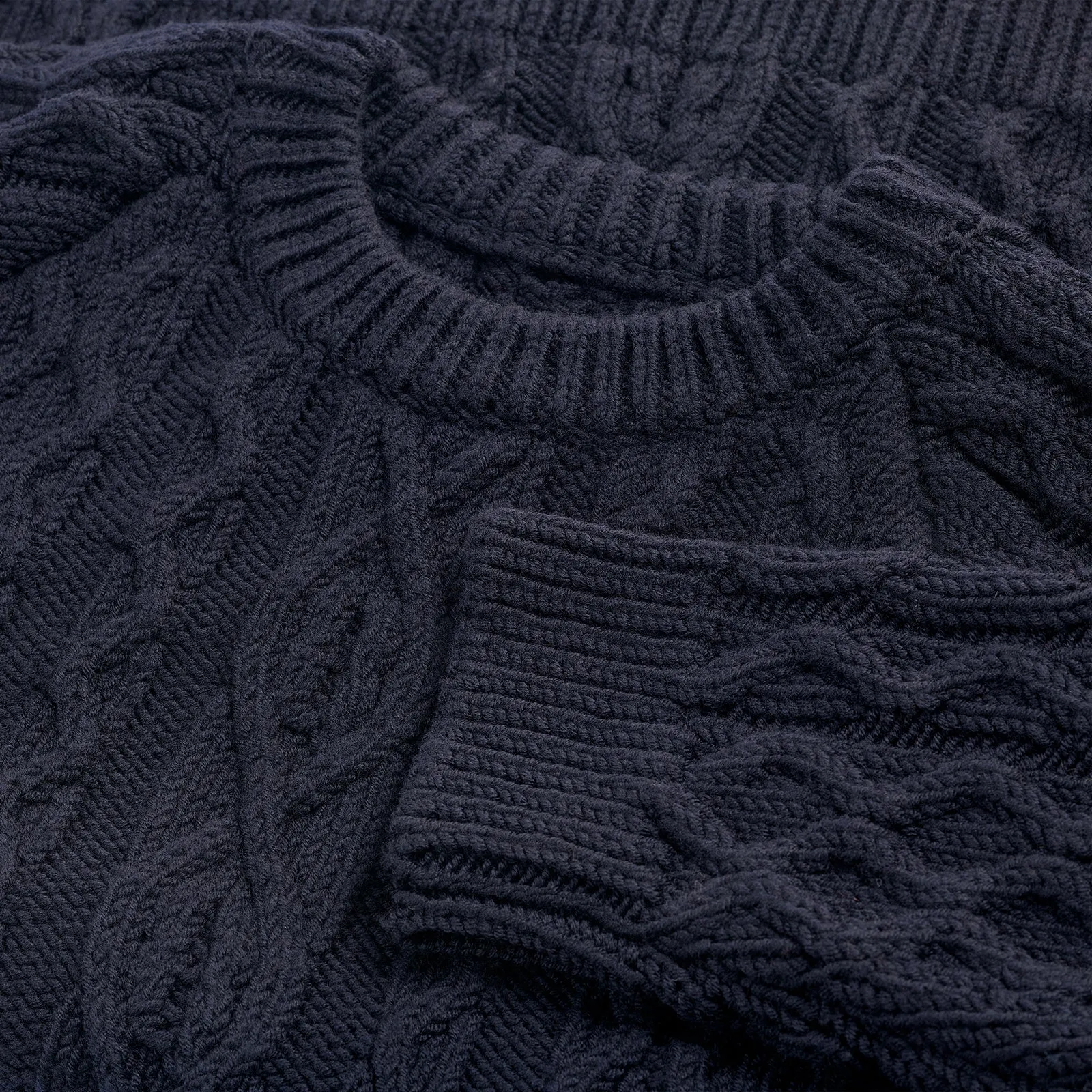 Dark Indigo Woollen Cable Knit Jumper