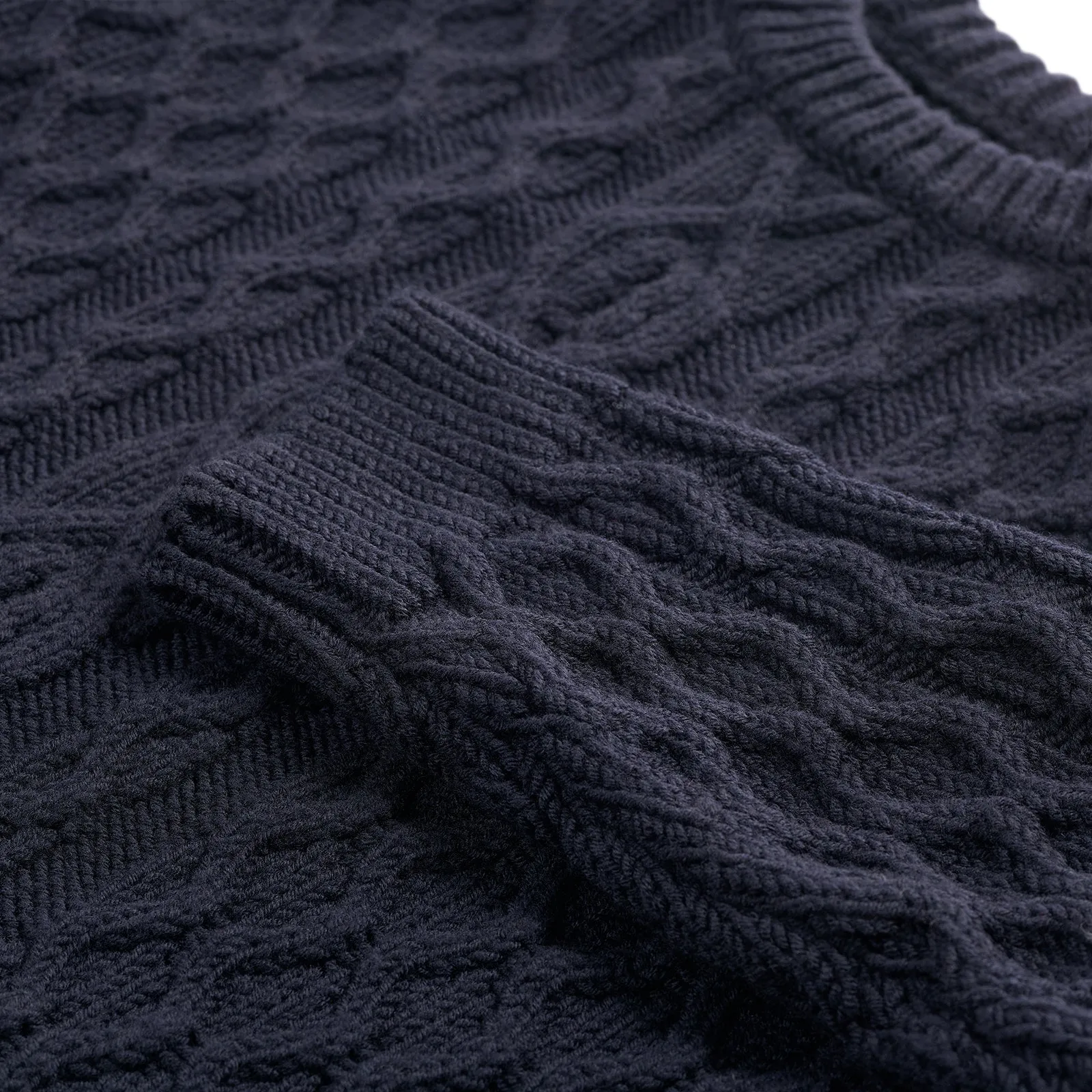 Dark Indigo Woollen Cable Knit Jumper