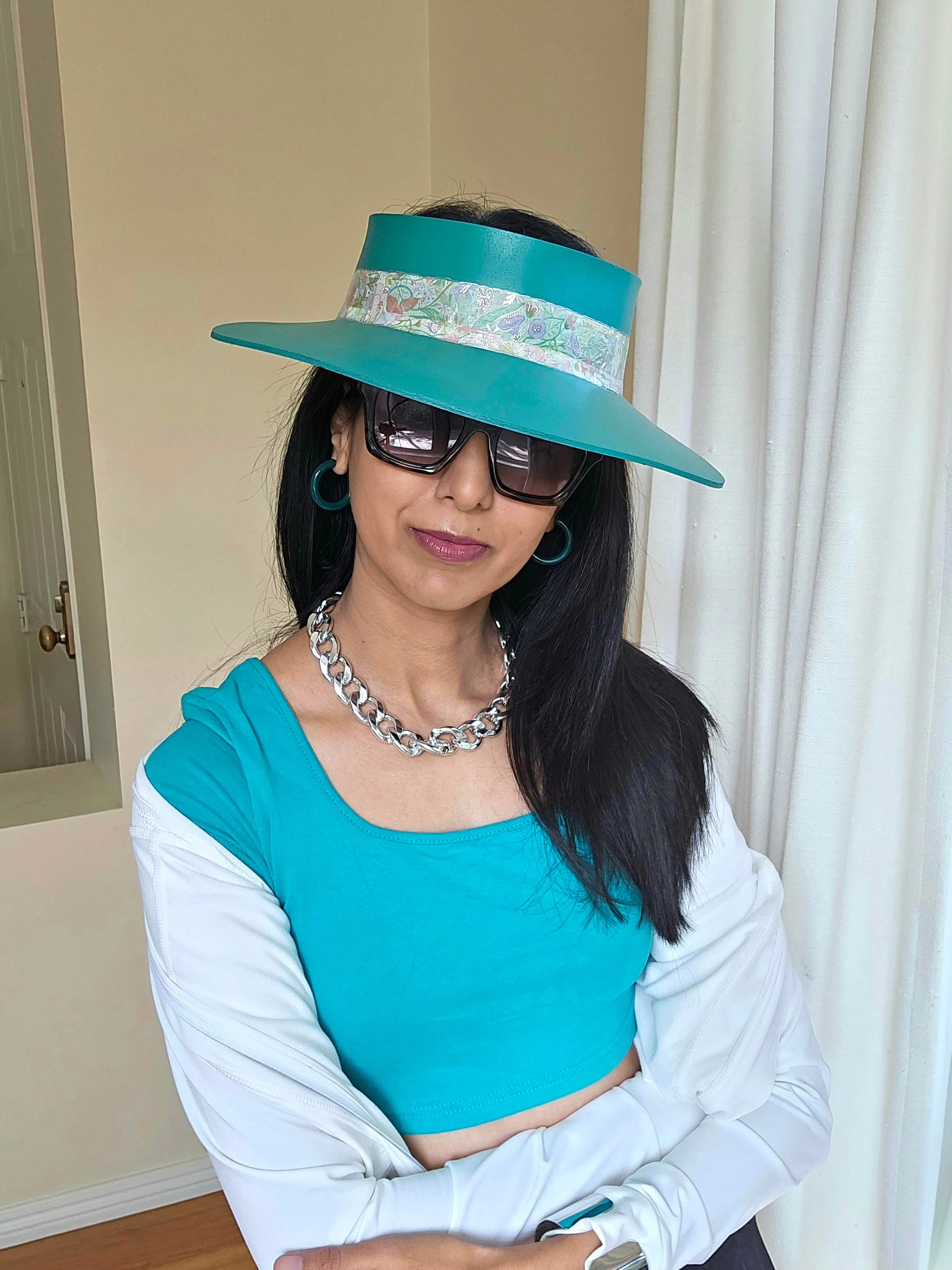 Emerald Green LadyEVA Visor Hat with Pastel Floral Band