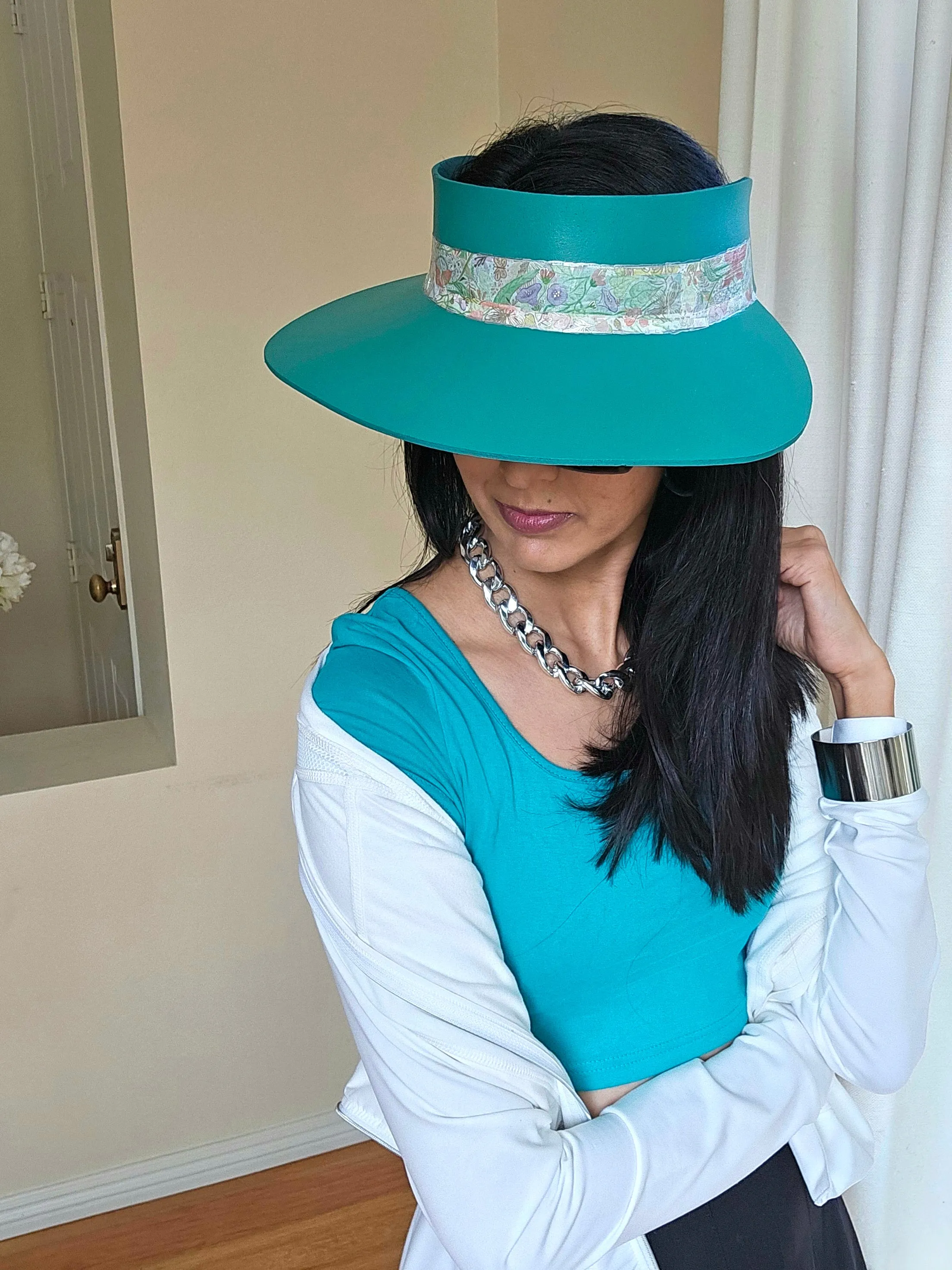 Emerald Green LadyEVA Visor Hat with Pastel Floral Band