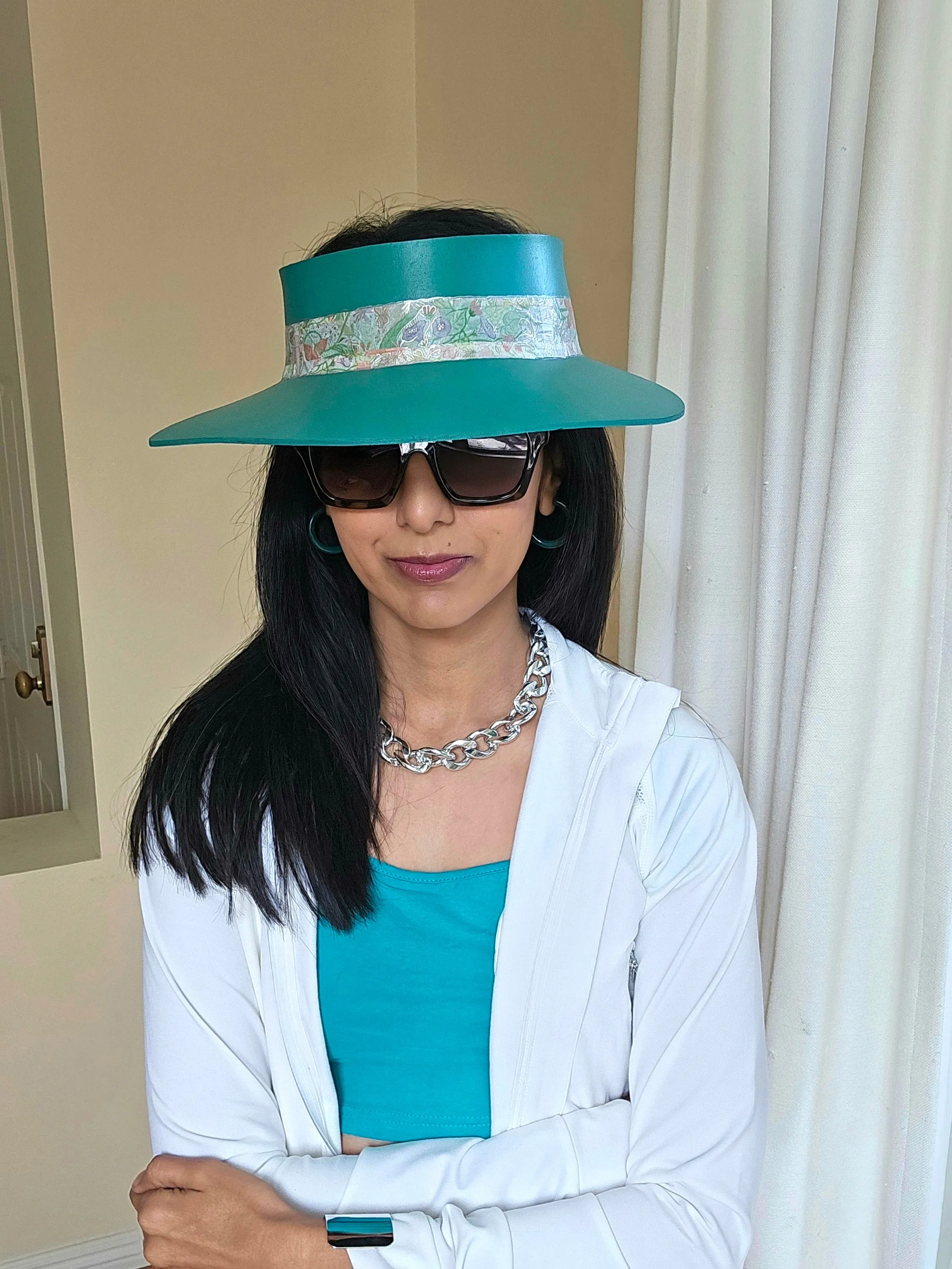 Emerald Green LadyEVA Visor Hat with Pastel Floral Band