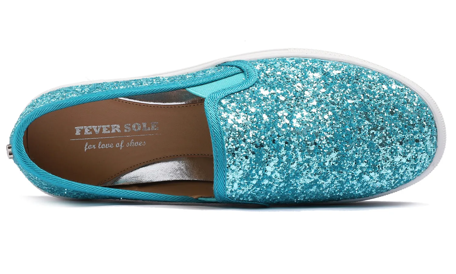 Feversole Women's Glitter Turquoise Platform Slip On Sneaker Casual Flat Loafers