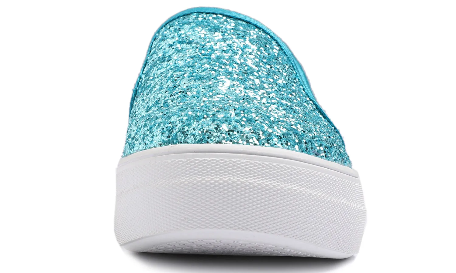 Feversole Women's Glitter Turquoise Platform Slip On Sneaker Casual Flat Loafers