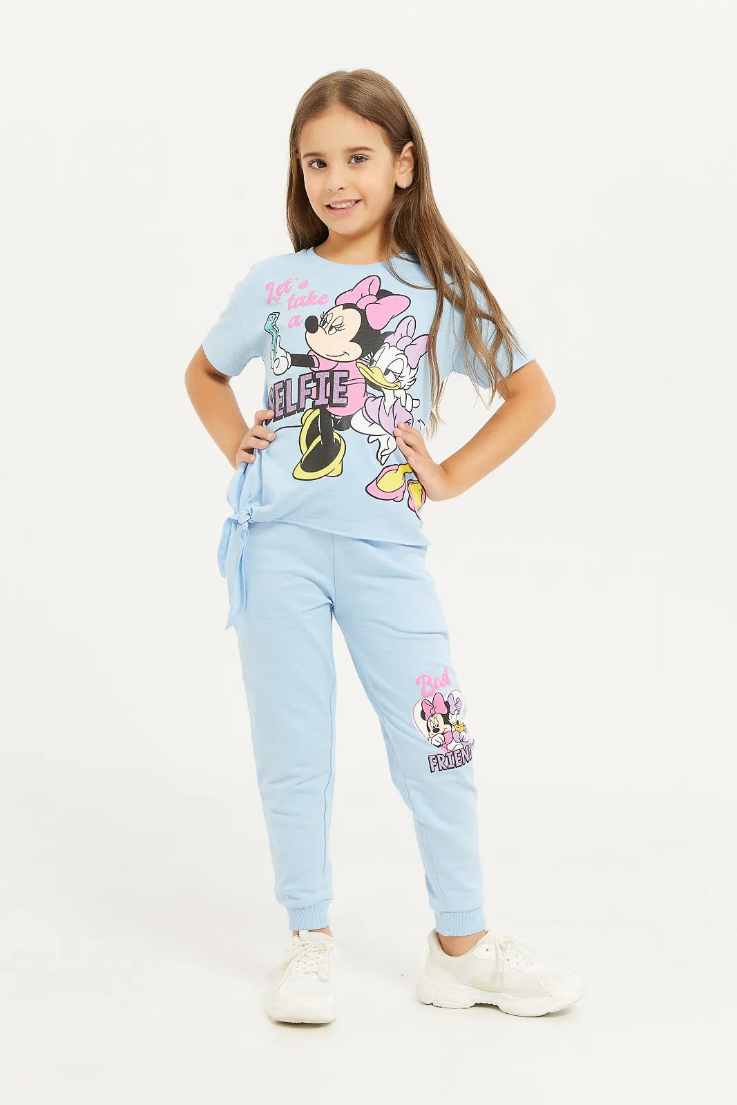 Girls Blue Minnie And Daisy Print Active Pants