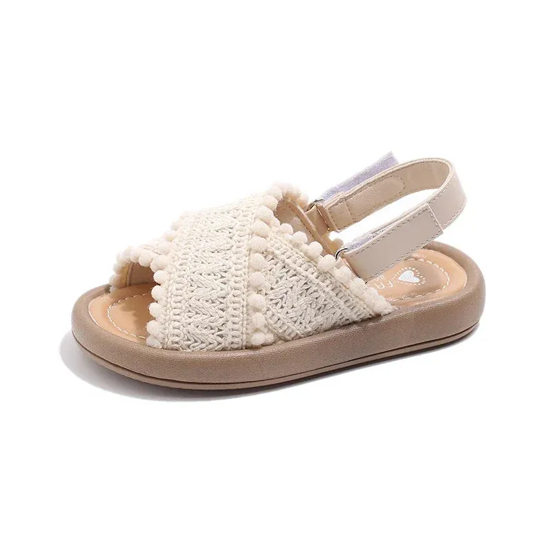 Girls Summer Beach Shoes Ethnic Style Kids Casual Sandals Soft Sole Fashion Children Retro Princess Shoes 2024 Summer New