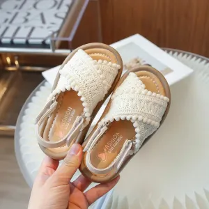 Girls Summer Beach Shoes Ethnic Style Kids Casual Sandals Soft Sole Fashion Children Retro Princess Shoes 2024 Summer New