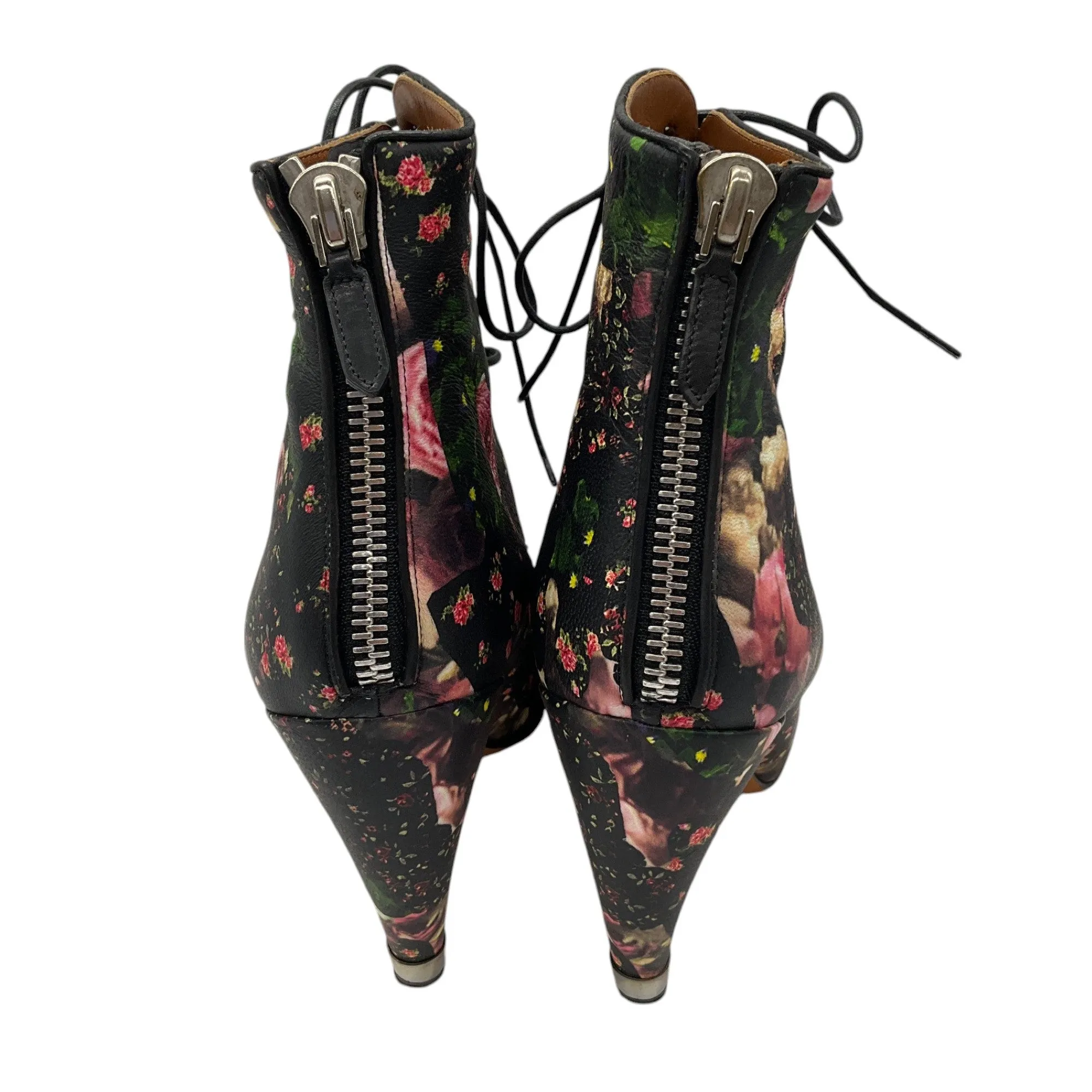 Givenchy Black Multi Floral Printed Leather Lace-Up Boots