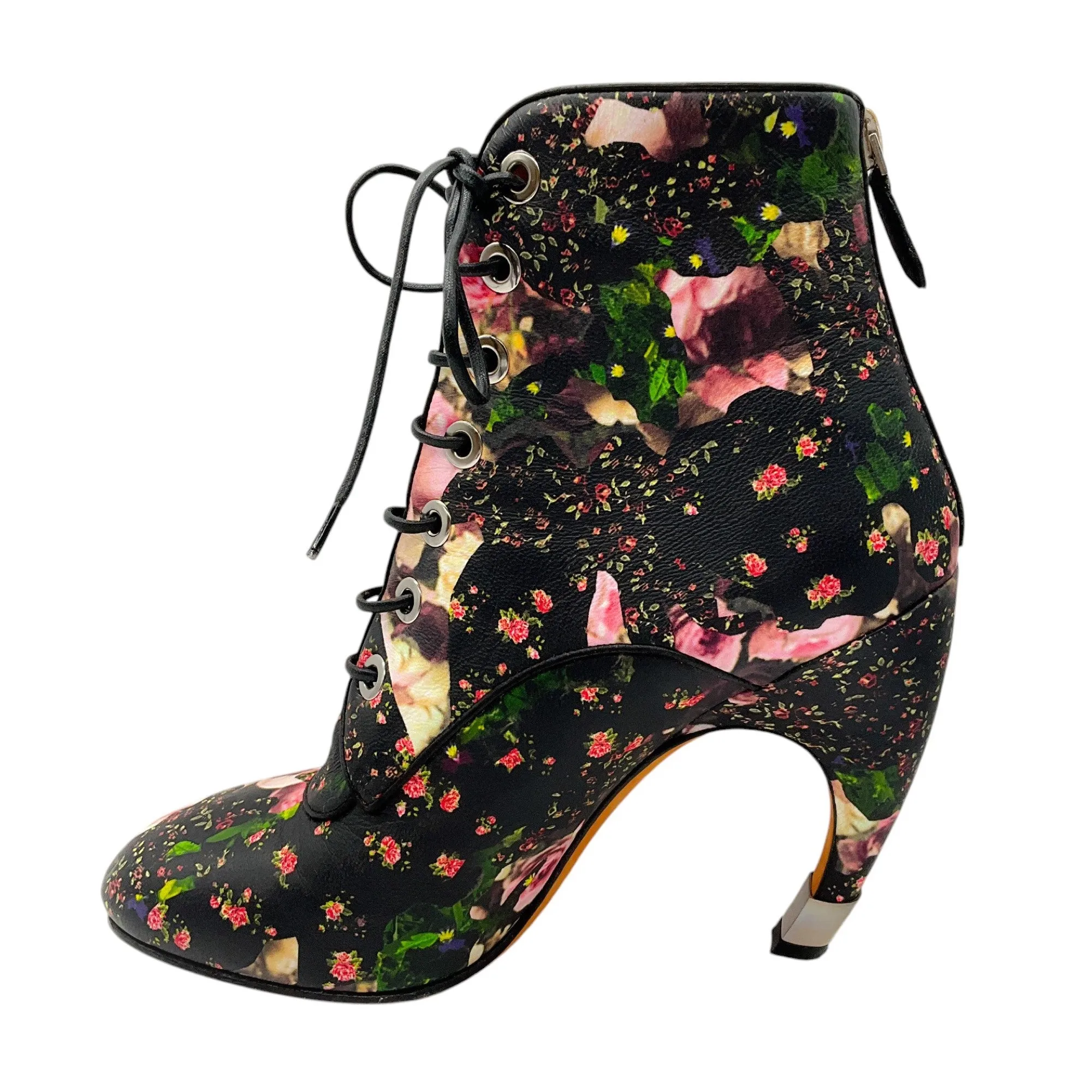 Givenchy Black Multi Floral Printed Leather Lace-Up Boots