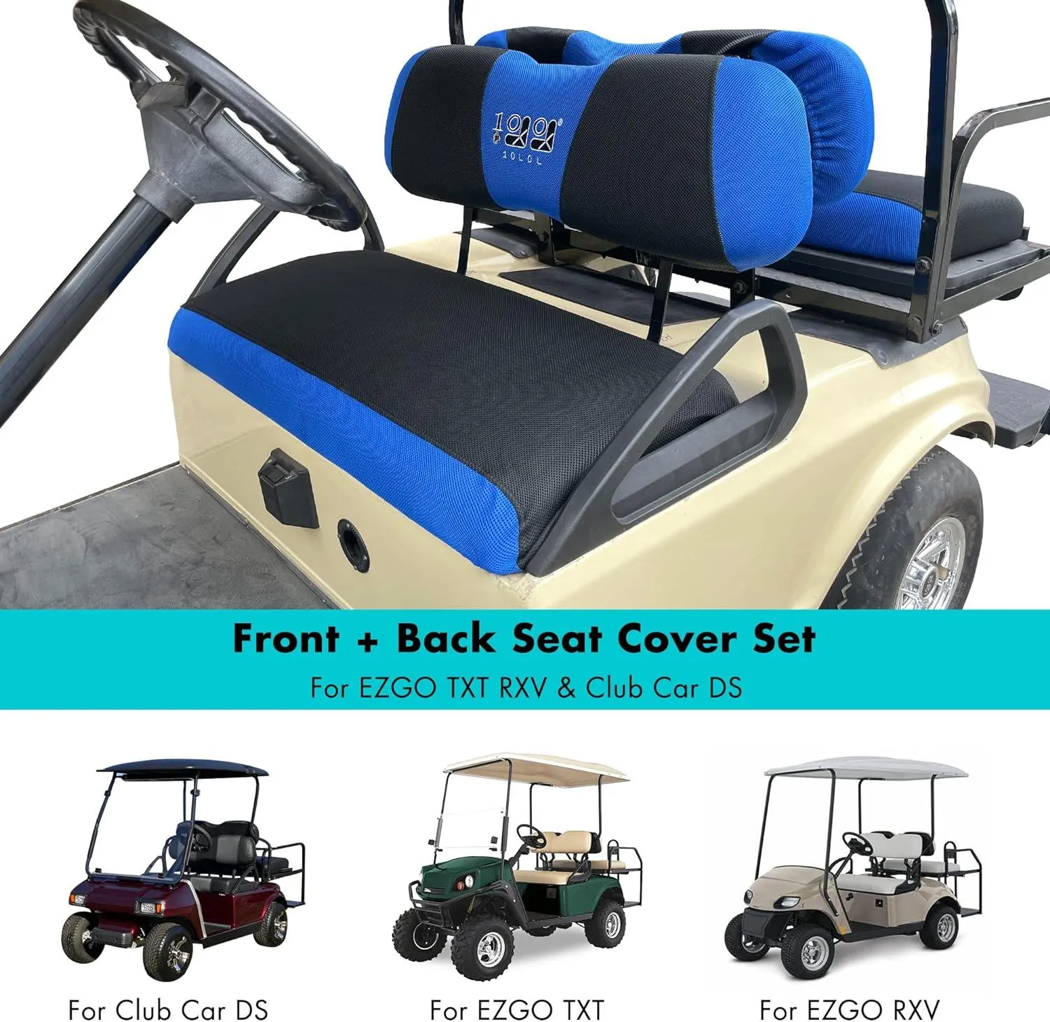 Golf Cart Front Rear Seat Cover Set for EZGO TXT RXV & Club Car DS - 10L0L