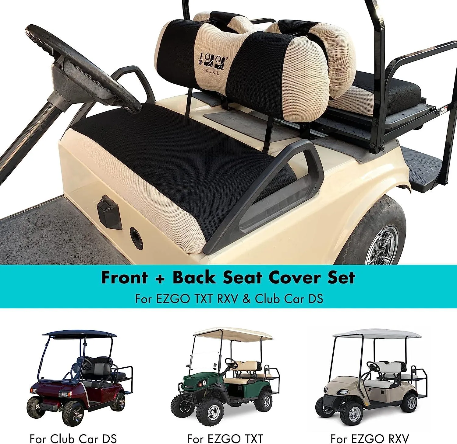 Golf Cart Front Rear Seat Cover Set for EZGO TXT RXV & Club Car DS - 10L0L