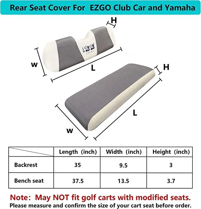 Golf Cart Rear Seat Covers for EZGO Club Car Yamaha Breathable Seat Cover - 10L0L