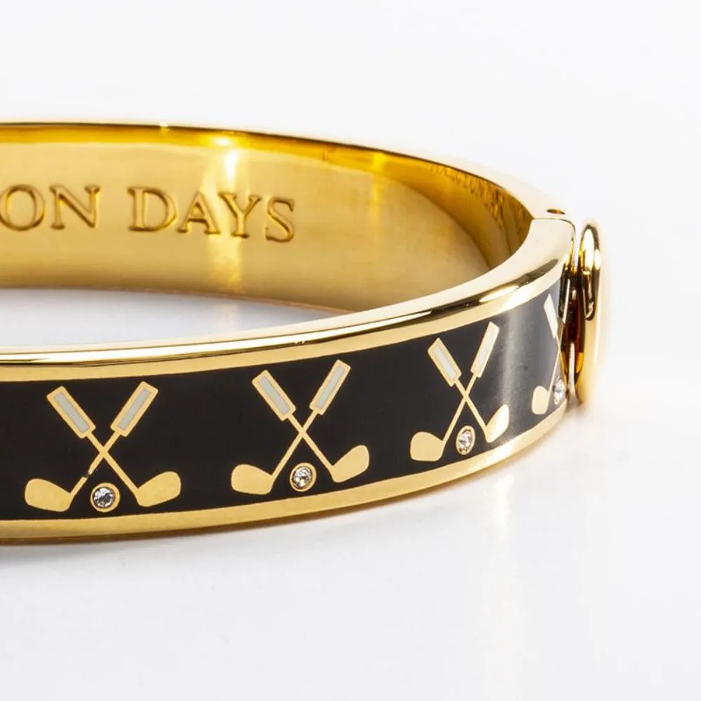Halcyon Days 1cm Golf Club Gold Hinged Enamel Bangle
