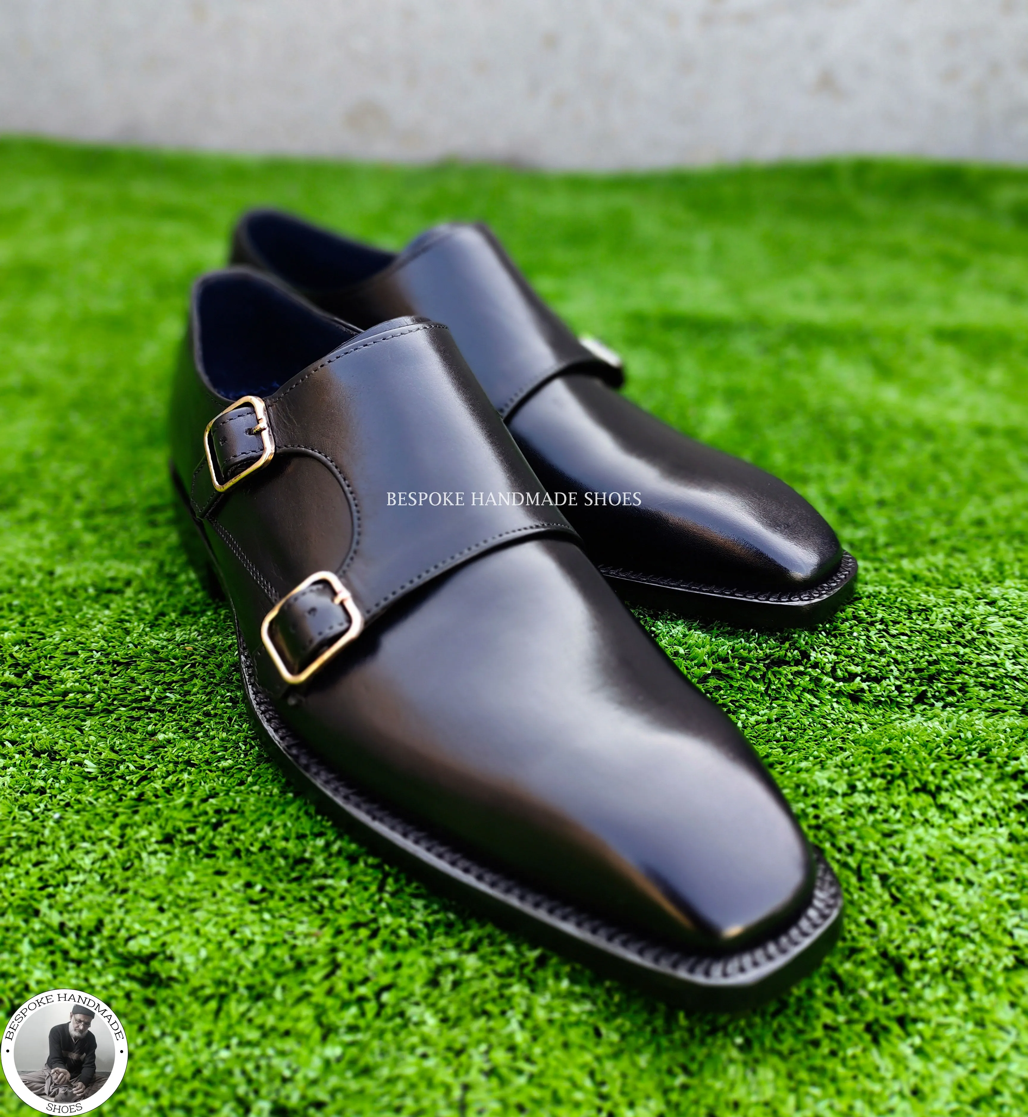 Handmade Bespoke Genuine Black Leather Double Monk Strap Wholecut Casual Shoes For Men's