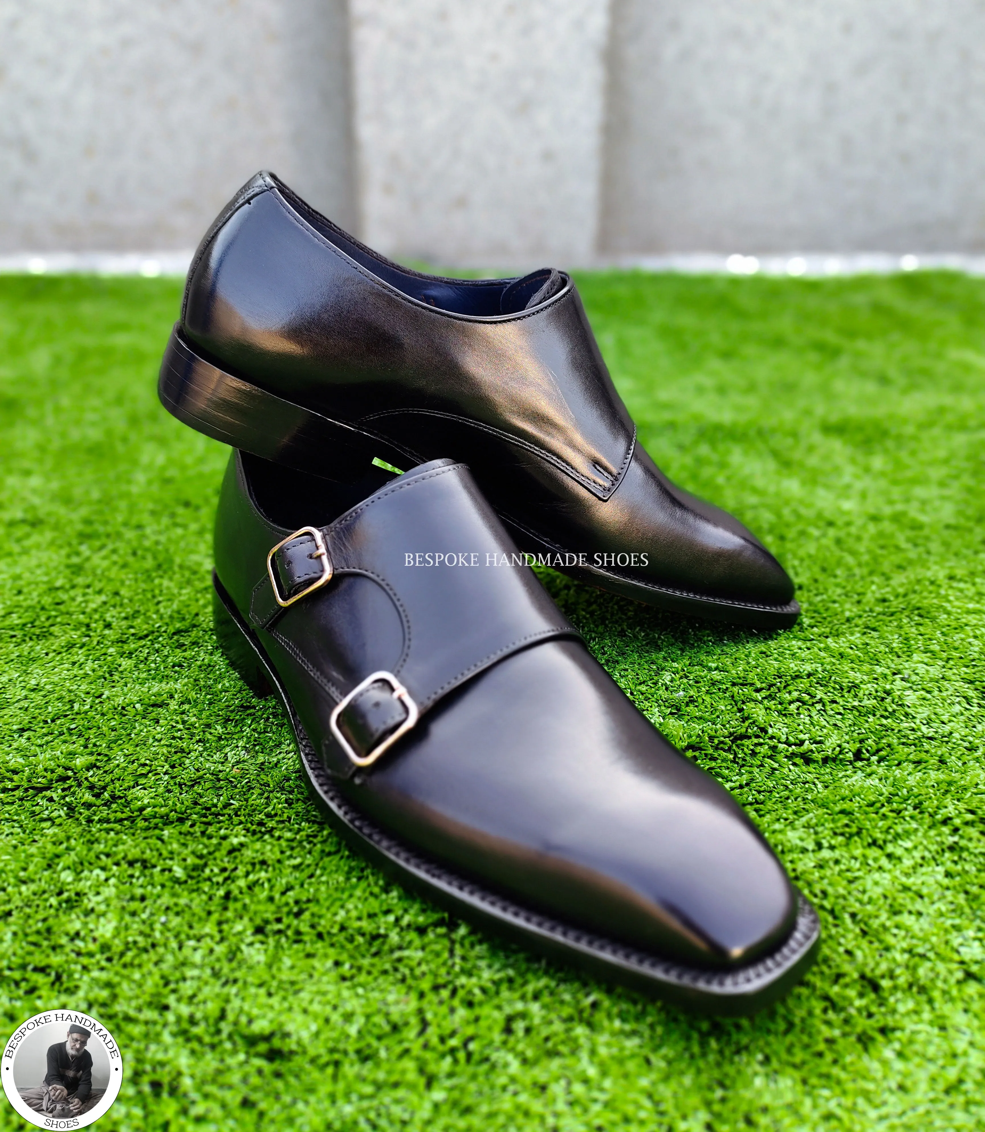 Handmade Bespoke Genuine Black Leather Double Monk Strap Wholecut Casual Shoes For Men's