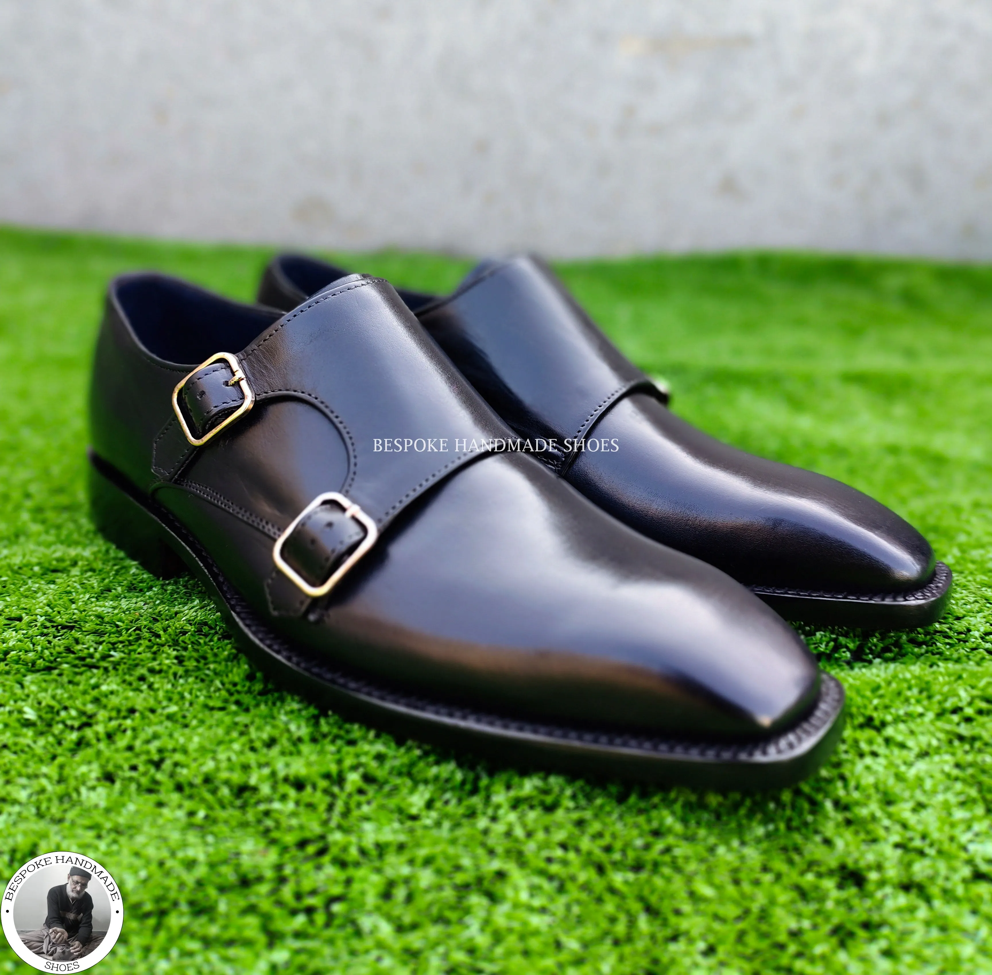 Handmade Bespoke Genuine Black Leather Double Monk Strap Wholecut Casual Shoes For Men's