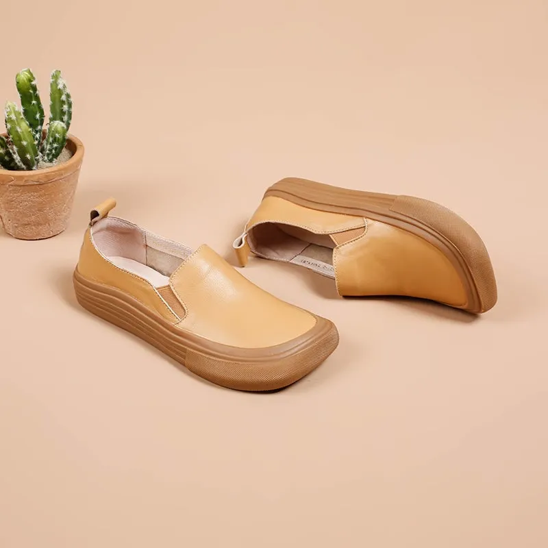 Handmade Square Toe Flats Leather Loafers For Women