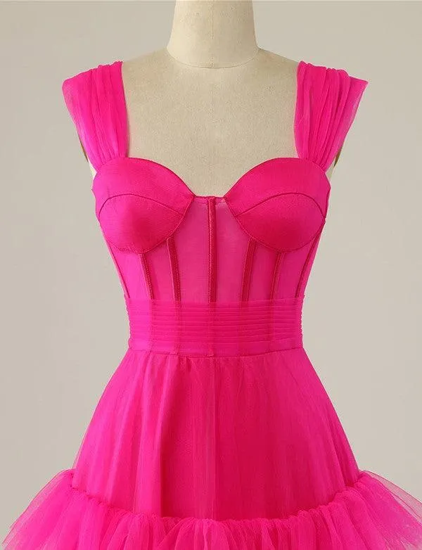 Hot Pink Sweetheart Multi Layers Tulle Prom Dresses Formal Dresses PSK310