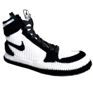 Jordan Retro Black White Panda Sneakers Plush Custom Basketball Shoes Crochet Slippers