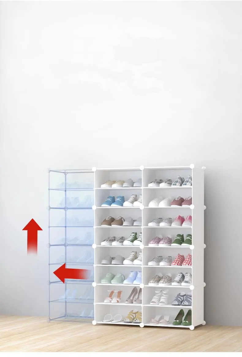 Kuber Industries Pack of 6 Shoes Cabinet |2 Column 4 -Tier Foldable Shoe Rack Organizer for Closet|Plastic Shoe Shelf Collapsible Shoes Box | Shoe Cabinet with Lids | JL2C4TWH | White