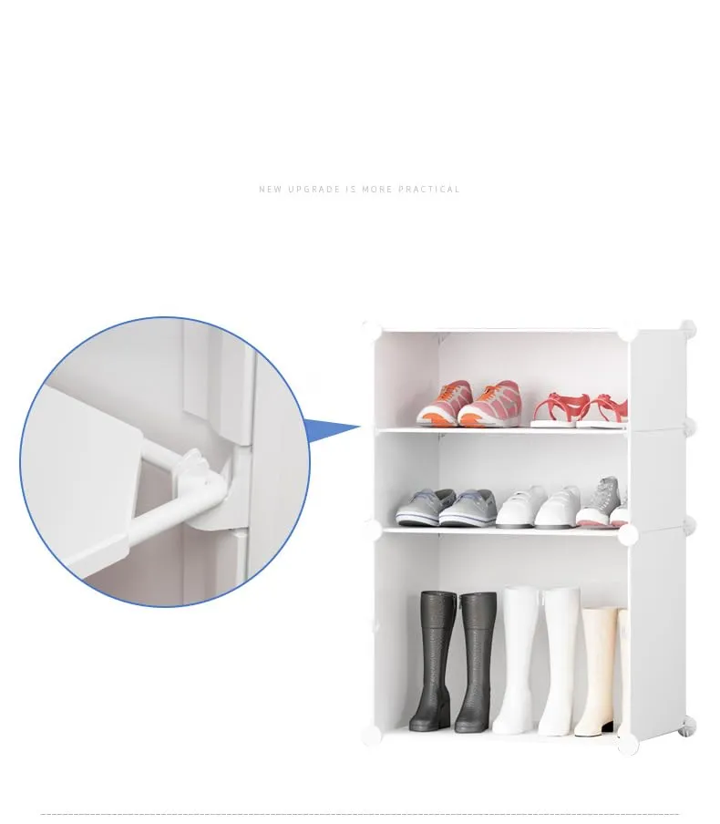 Kuber Industries Pack of 6 Shoes Cabinet |2 Column 4 -Tier Foldable Shoe Rack Organizer for Closet|Plastic Shoe Shelf Collapsible Shoes Box | Shoe Cabinet with Lids | JL2C4TWH | White