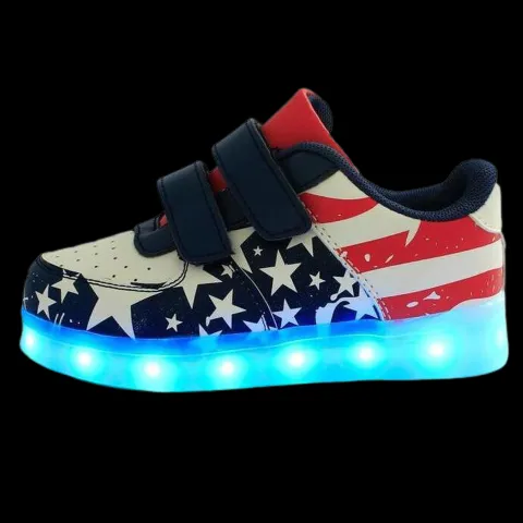 Led American Design Kids Shoes Blue  | Kids Led Light Shoes  | Led Light Shoes For Girls & Boys