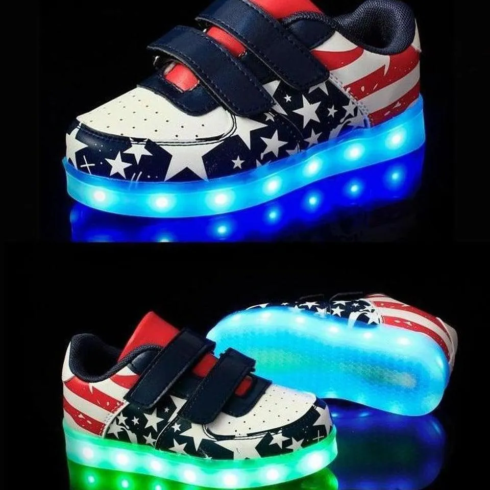 Led American Design Kids Shoes Blue  | Kids Led Light Shoes  | Led Light Shoes For Girls & Boys