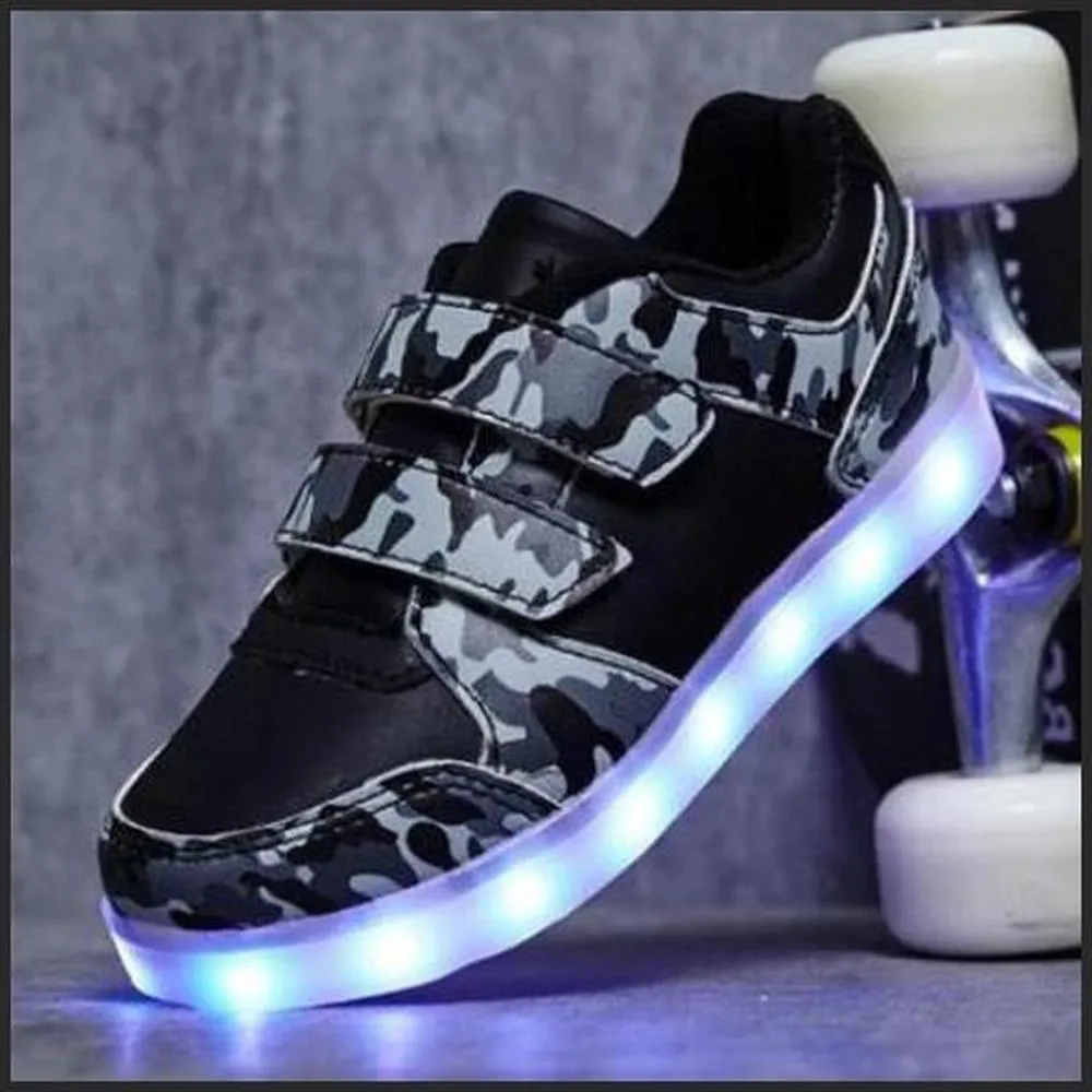 Led Light Children'S Camouflage Shoes - Black  | Kids Led Light Shoes  | Led Light Shoes For Girls & Boys