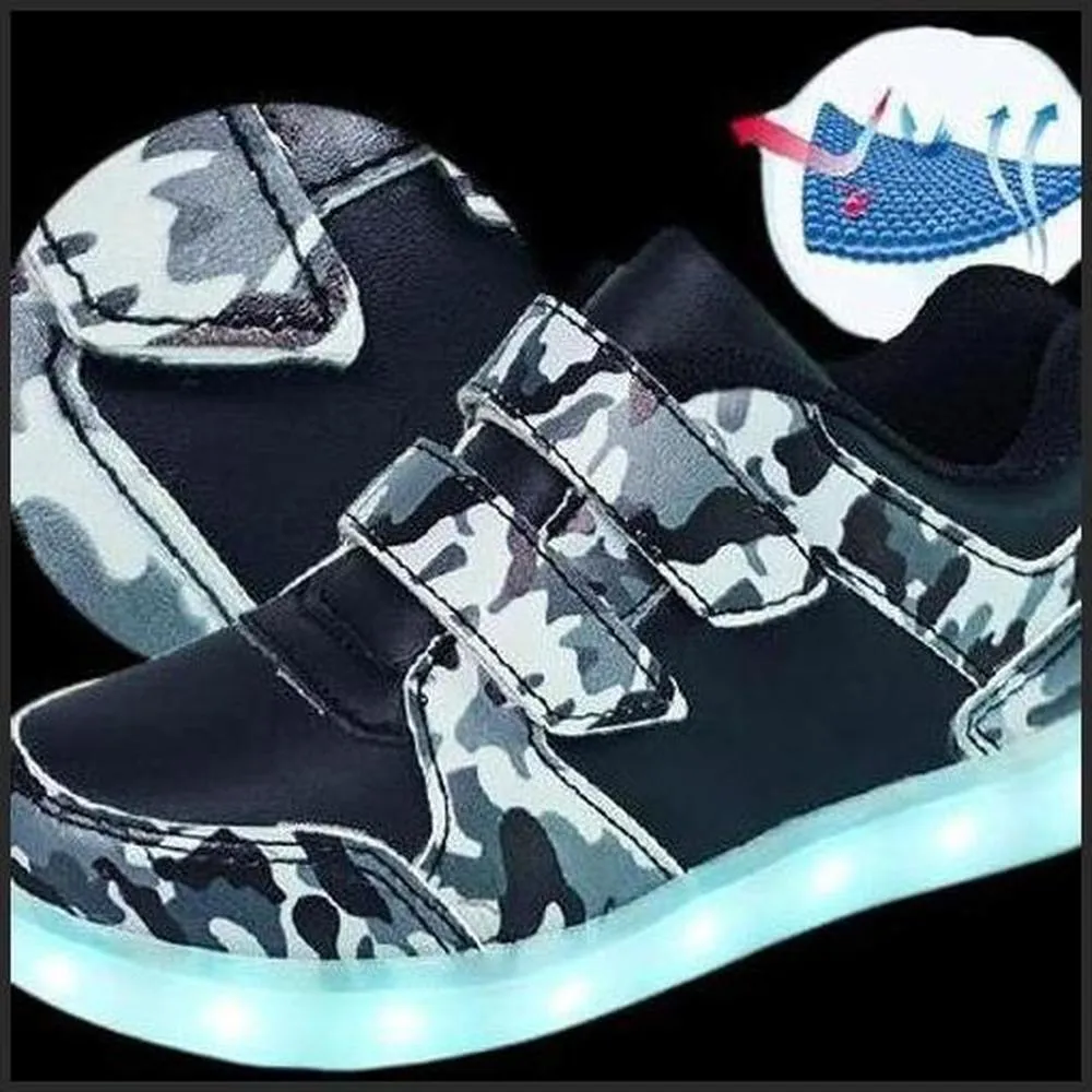 Led Light Children'S Camouflage Shoes - Black  | Kids Led Light Shoes  | Led Light Shoes For Girls & Boys