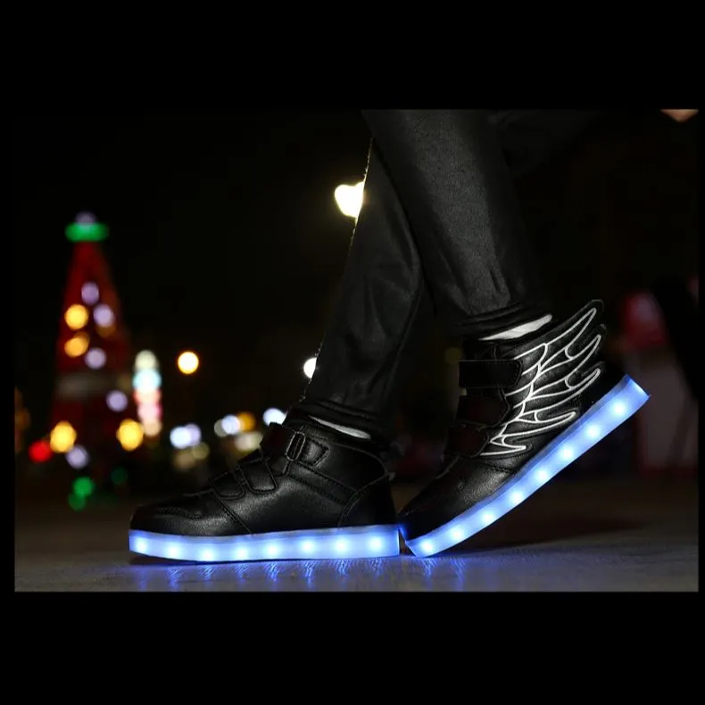 Led Shoes With Flying Straps For Kids - Black  | Kids Led Light Shoes  | Led Light Shoes For Girls & Boys