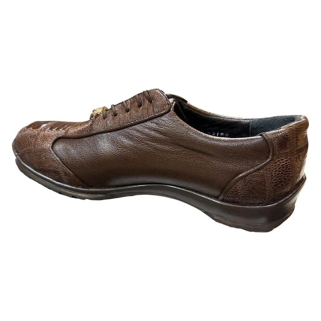 Los Altos Brown Ostrich Leg Lace Up Sneakers