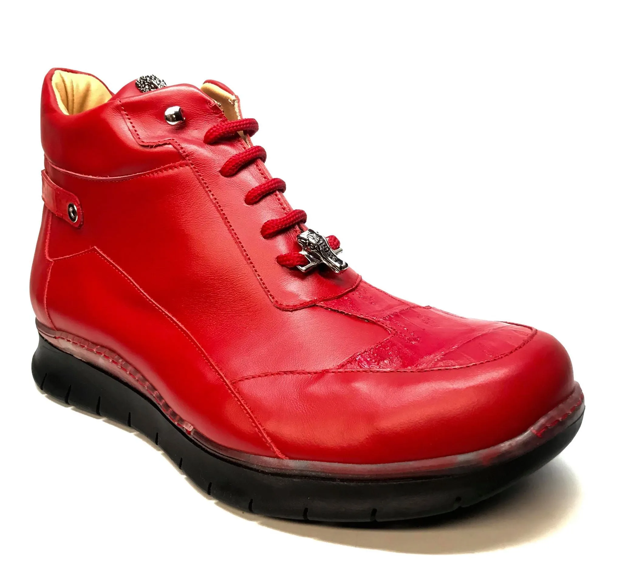 Mauri 8593 CANDY RED Crocodile Lambskin Hightop Sneakers