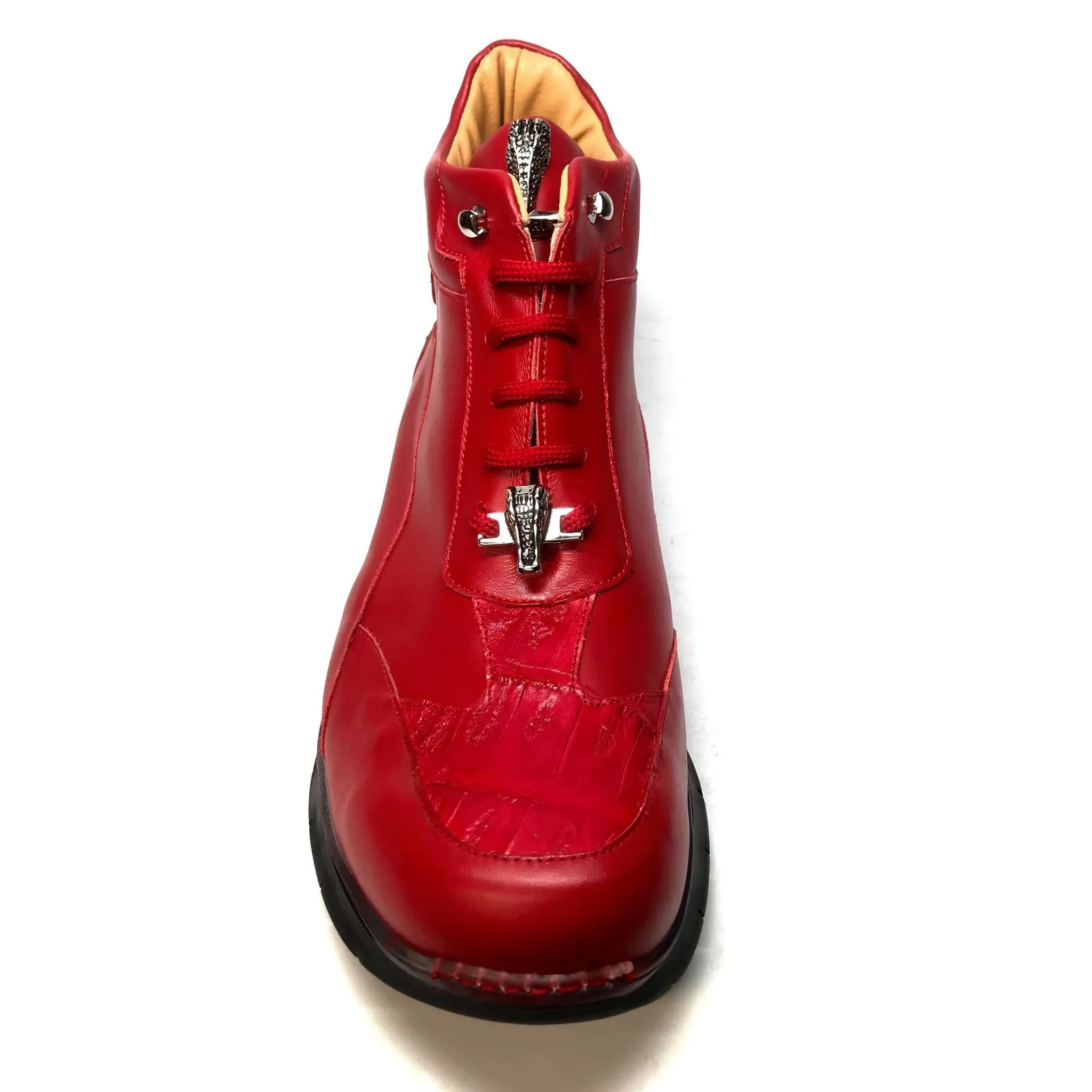 Mauri 8593 CANDY RED Crocodile Lambskin Hightop Sneakers