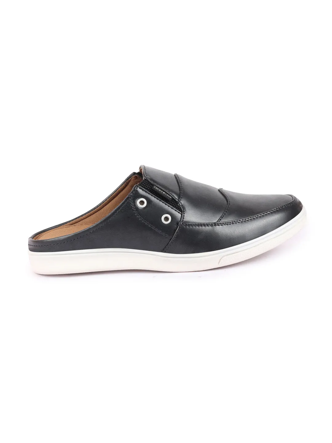 Men Black Casual Back Open Classic Slip On Shoes