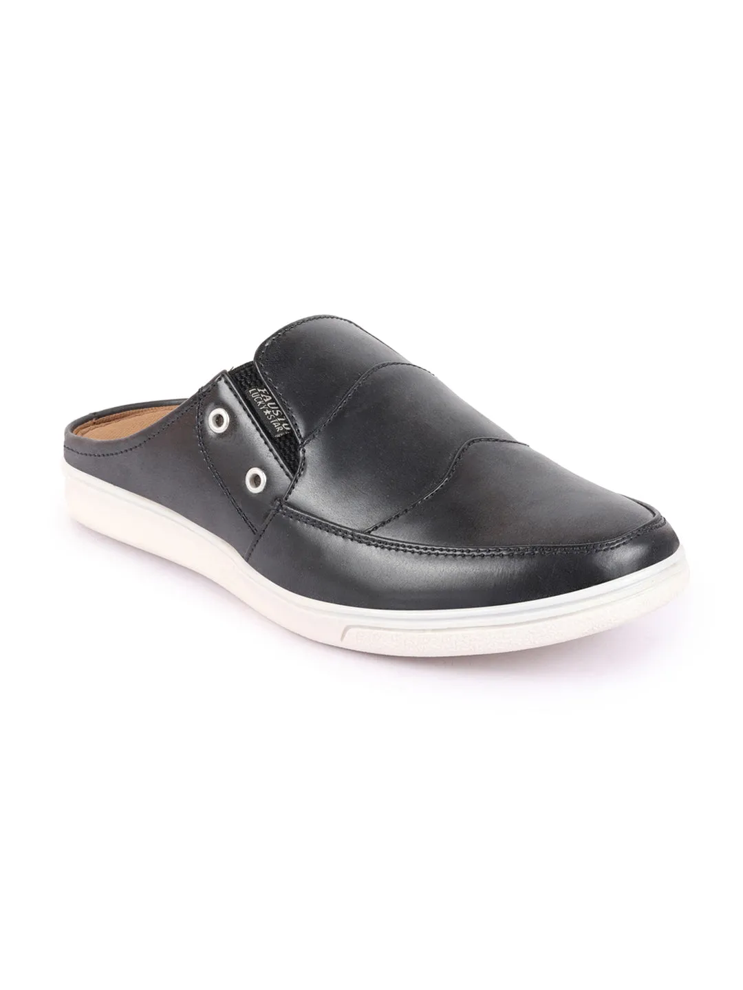 Men Black Casual Back Open Classic Slip On Shoes